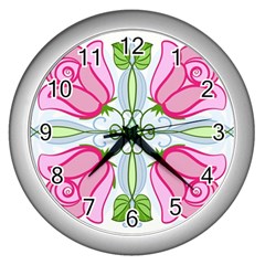 Figure roses flowers-ornament Wall Clock (Silver)