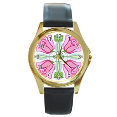 Figure roses flowers-ornament Round Gold Metal Watch