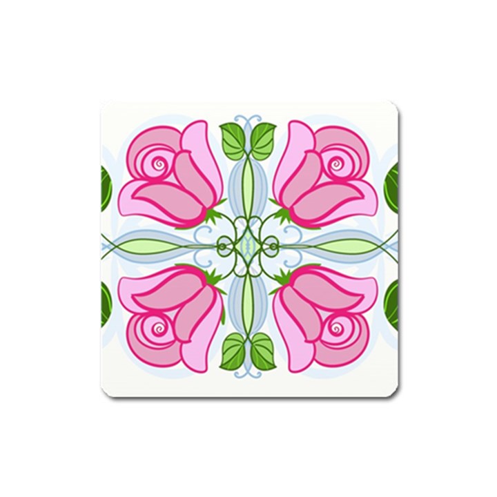 Figure roses flowers-ornament Square Magnet