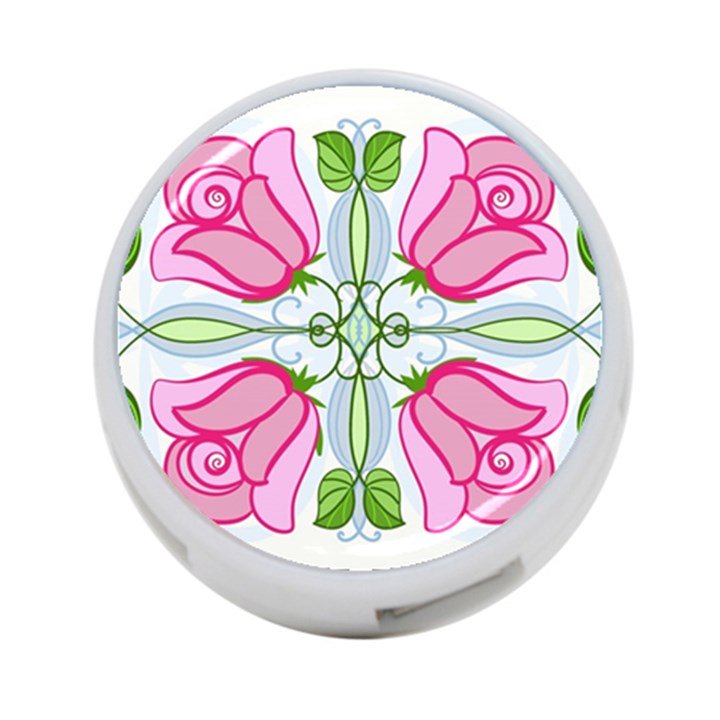 Figure roses flowers-ornament 4-Port USB Hub (One Side)