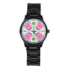 Figure Roses Flowers-ornament Stainless Steel Round Watch