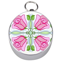 Figure Roses Flowers-ornament Silver Compasses