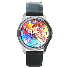 Background-drips-fluid-colorful- Round Metal Watch