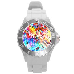 Background-drips-fluid-colorful- Round Plastic Sport Watch (l)