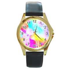 Background-drips-fluid-colorful Round Gold Metal Watch