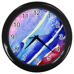 Painting-abstract-blue-pink-spots Wall Clock (black) by Jancukart