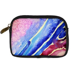 Painting-abstract-blue-pink-spots Digital Camera Leather Case