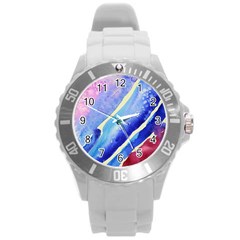 Painting-abstract-blue-pink-spots Round Plastic Sport Watch (l)