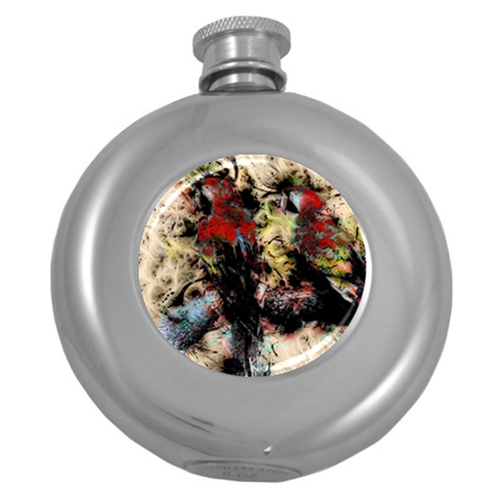 Ara-bird-parrot-animal-art Round Hip Flask (5 oz)