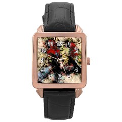 Ara-bird-parrot-animal-art Rose Gold Leather Watch 