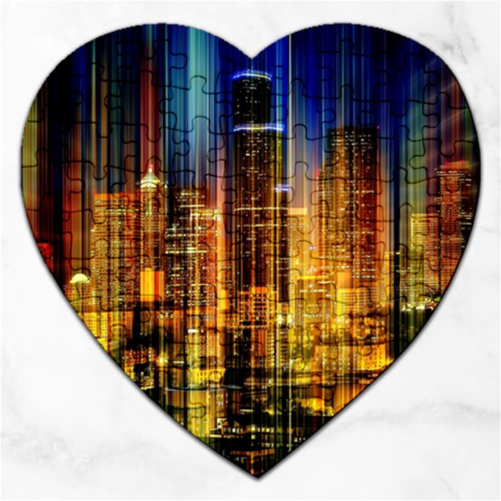 Skyline-light-rays-gloss-upgrade Jigsaw Puzzle (Heart)