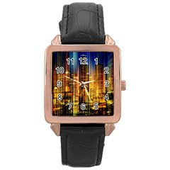 Skyline-light-rays-gloss-upgrade Rose Gold Leather Watch  by Jancukart