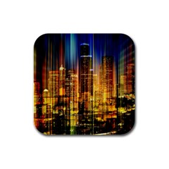 Skyline-light-rays-gloss-upgrade Rubber Square Coaster (4 Pack) by Jancukart