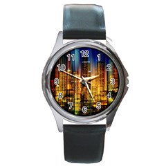 Skyline-light-rays-gloss-upgrade Round Metal Watch by Jancukart