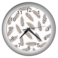 Christmas-seamless-pattern-with-gold-fir-branches Wall Clock (silver)