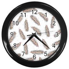 Christmas-seamless-pattern-with-gold-fir-branches Wall Clock (black) by nate14shop