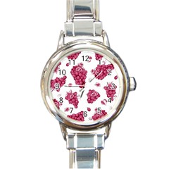 Grape-bunch-seamless-pattern-white-background-with-leaves 001 Round Italian Charm Watch by nate14shop