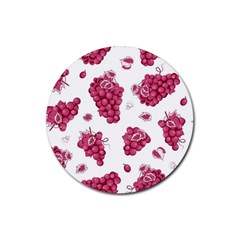 Grape-bunch-seamless-pattern-white-background-with-leaves 001 Rubber Coaster (round) by nate14shop