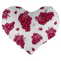 Grape-bunch-seamless-pattern-white-background-with-leaves 001 Large 19  Premium Heart Shape Cushions by nate14shop