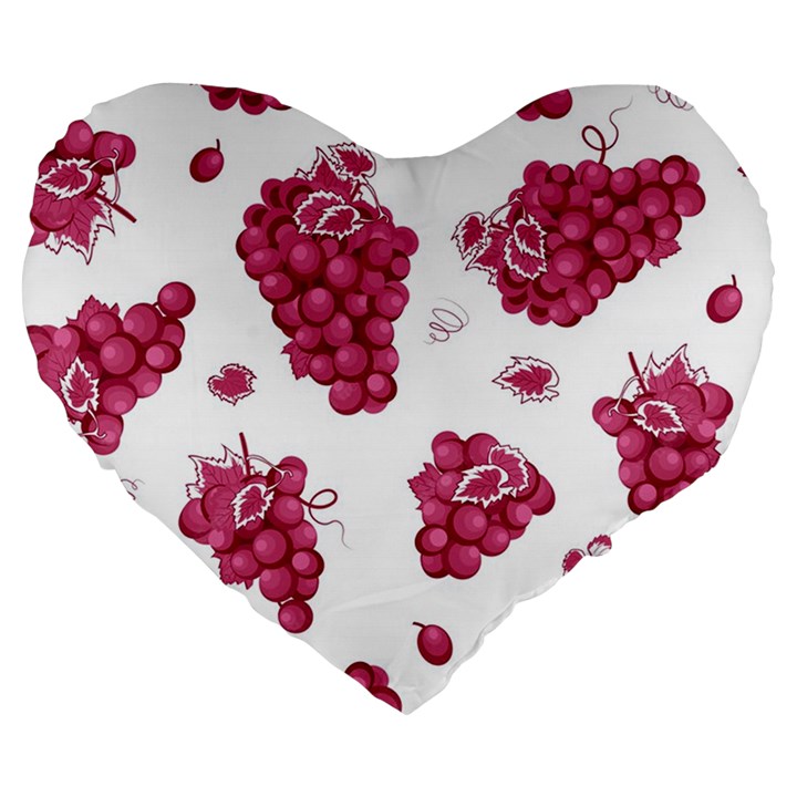 Grape-bunch-seamless-pattern-white-background-with-leaves 001 Large 19  Premium Heart Shape Cushions