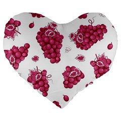 Grape-bunch-seamless-pattern-white-background-with-leaves 001 Large 19  Premium Flano Heart Shape Cushions by nate14shop