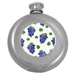 Grape-bunch-seamless-pattern-white-background-with-leaves Round Hip Flask (5 Oz) by nate14shop