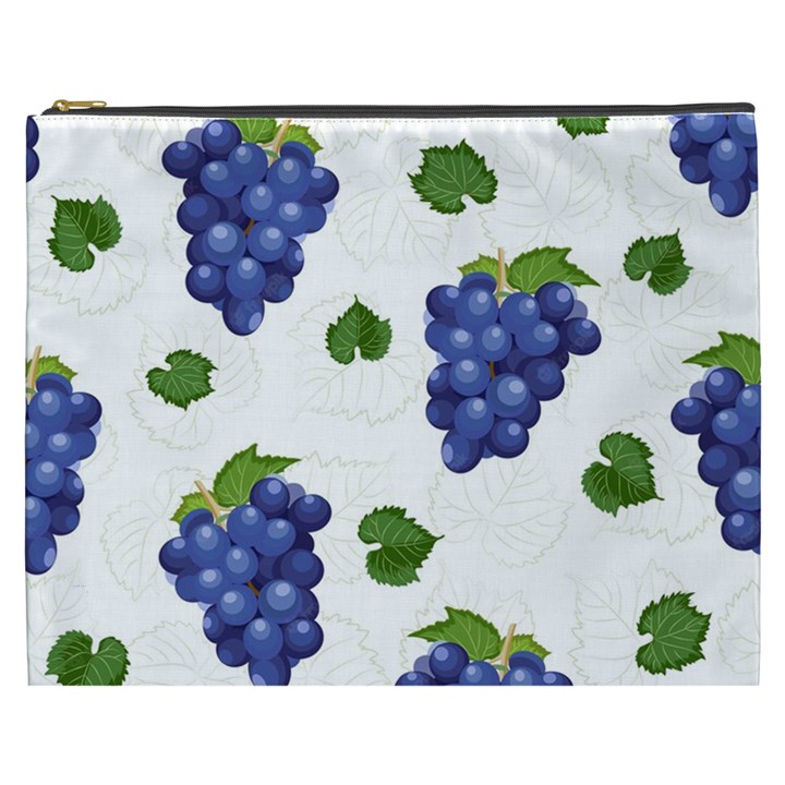 Grape-bunch-seamless-pattern-white-background-with-leaves Cosmetic Bag (XXXL)