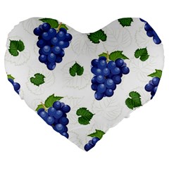 Grape-bunch-seamless-pattern-white-background-with-leaves Large 19  Premium Heart Shape Cushions by nate14shop