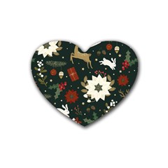 Hand Drawn Christmas Pattern Design Rubber Heart Coaster (4 Pack) by nate14shop