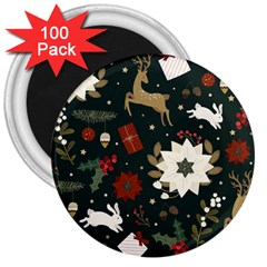 Hand Drawn Christmas Pattern Design 3  Magnets (100 Pack) by nate14shop