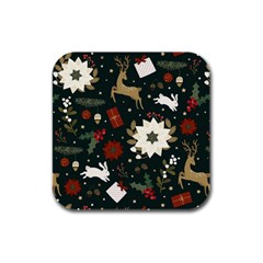 Hand Drawn Christmas Pattern Design Rubber Square Coaster (4 Pack) by nate14shop