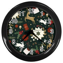 Hand Drawn Christmas Pattern Design Wall Clock (black) by nate14shop