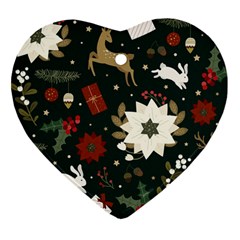 Hand Drawn Christmas Pattern Design Heart Ornament (two Sides) by nate14shop