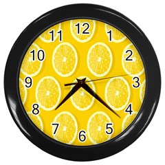 Lemon-fruits-slice-seamless-pattern Wall Clock (black) by nate14shop