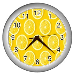 Lemon-fruits-slice-seamless-pattern Wall Clock (silver)