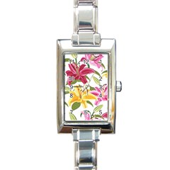 Lily-flower-seamless-pattern-white-background 001 Rectangle Italian Charm Watch by nate14shop