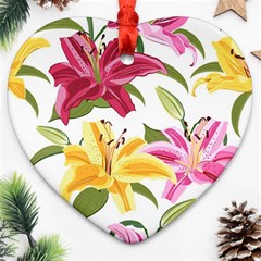 Lily-flower-seamless-pattern-white-background 001 Ornament (heart) by nate14shop