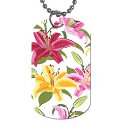 Lily-flower-seamless-pattern-white-background 001 Dog Tag (two Sides) by nate14shop