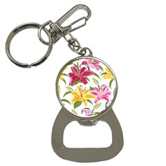 Lily-flower-seamless-pattern-white-background 001 Bottle Opener Key Chain by nate14shop