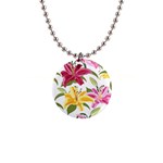 Lily-flower-seamless-pattern-white-background 001 1  Button Necklace Front