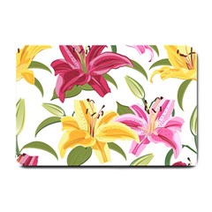 Lily-flower-seamless-pattern-white-background 001 Small Doormat  by nate14shop