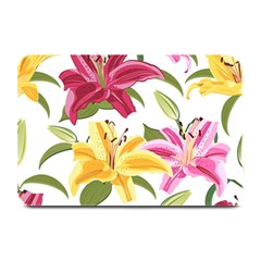 Lily-flower-seamless-pattern-white-background 001 Plate Mats by nate14shop