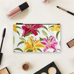 Lily-flower-seamless-pattern-white-background 001 Cosmetic Bag (small) by nate14shop