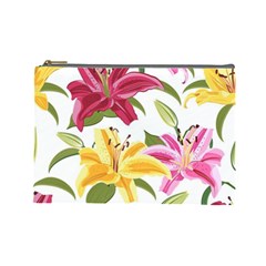 Lily-flower-seamless-pattern-white-background 001 Cosmetic Bag (large) by nate14shop