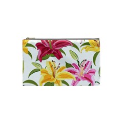 Lily-flower-seamless-pattern-white-background 001 Cosmetic Bag (small) by nate14shop