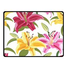 Lily-flower-seamless-pattern-white-background 001 Fleece Blanket (small) by nate14shop