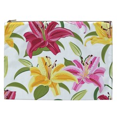 Lily-flower-seamless-pattern-white-background 001 Cosmetic Bag (xxl) by nate14shop