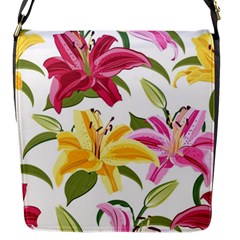 Lily-flower-seamless-pattern-white-background 001 Flap Closure Messenger Bag (s) by nate14shop