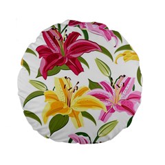 Lily-flower-seamless-pattern-white-background 001 Standard 15  Premium Round Cushions by nate14shop