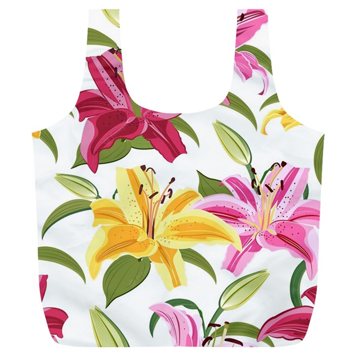 Lily-flower-seamless-pattern-white-background 001 Full Print Recycle Bag (XL)